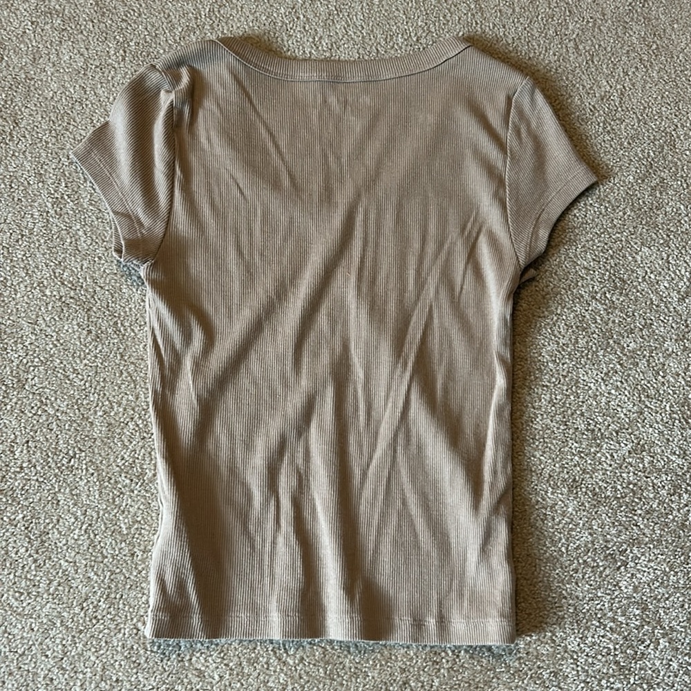 American Eagle crop ribbed Tan Short Sleeve Tee - Picture 2 of 2